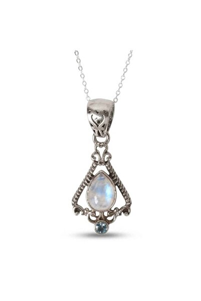 craftmystic Colier Argint 925 Floare cu Piatra Lunii si Topaz Albastru - Echi...