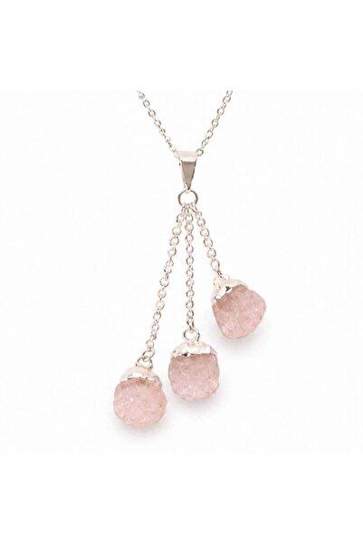 craftmystic Colier cu Triplu Cuart Roz Brut - Iubire, Armonie si Feminitate