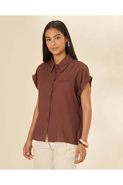 REDTAG Women Brown Short Sleeve Shirt
