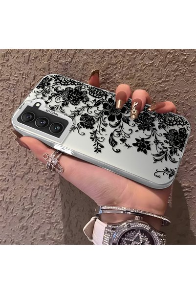 CHICASELUX Samsung Galaxy S22 Compatible Elegant Black Lace Flower Pattern Ca...