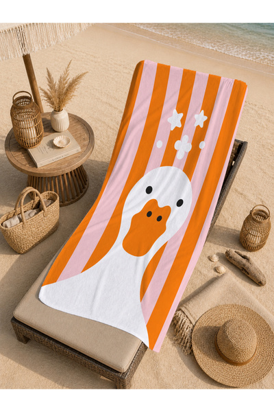 Evmila Pop Art Orange Striped Goose Figured Humorous Patterned 70X150 Beach T...