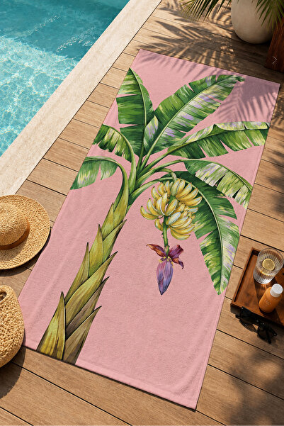 Evmila Prosop de plajă 70x150 cu frunze tropicale de banană și model de păsăr...