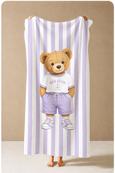 Evmila Cute Pink Clad Teddy Bear Patterned 70X150 Beach Towel - Digital Print...