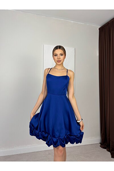 Clothes Fast Rochie mini de ocazie pentru femei, albastru Saks, cu bretele su...