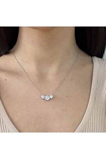 OXETTE Colier scurt de argint decorat cu un pandantiv cu 3 cristale de zircon...