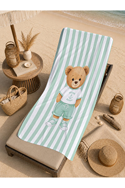 Evmila Masalsi Boneli Goose Pink Green Striped Patterned 70X150 Beach Towel -...
