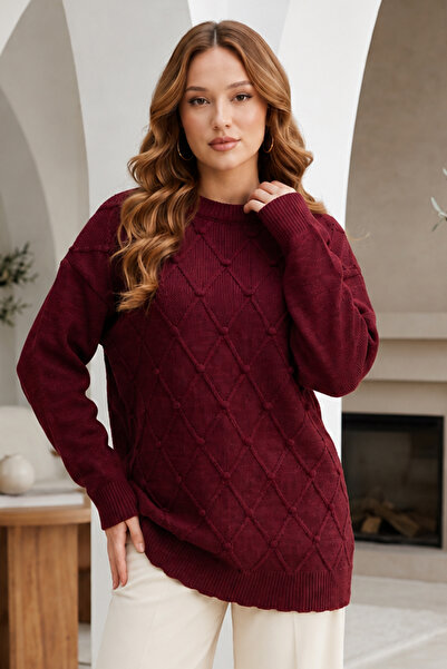 benguen Patterned Knitwear Sweater R4514 Claret Red