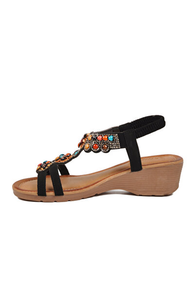 Voyager Black Genuine Leather Soft Comfortable Thick Soled Stone Embellished ...