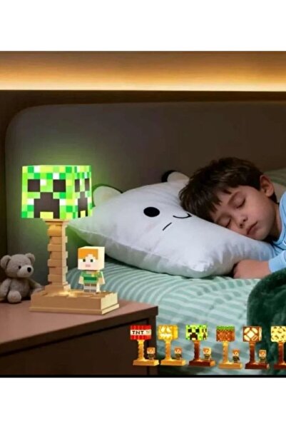 lstri Minecraft LED Gece Lambası Overworld Çocuklar ve Oyuncular İçin Masa Lambası | 5 Aydınlatma Modlu Şarj Edilebilir LED Oyun Gece Minecraft Blok Gece Lambası -LED Lamba Işığı
