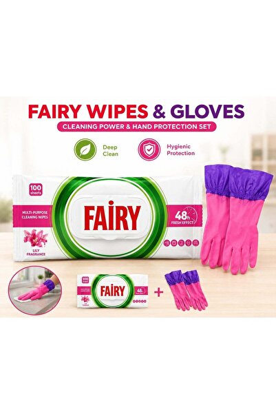 Fairy Multi-Purpose Cleaning Lilly 100 Wipes with Reusable Cleaning Gloves Se...