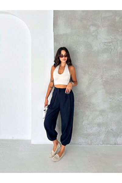 MİSPİER Pantaloni șalwar țesuți cu talie înaltă și picior elastic