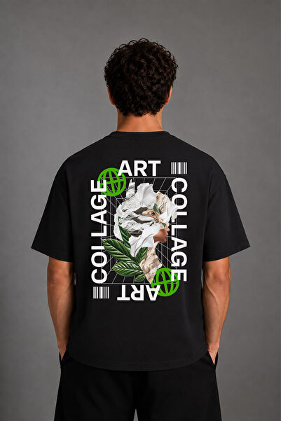 VSRN Tricou oversize negru cu imprimeu pe spate Art Art Design