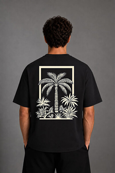 VSRN Μπλουζάκι με σχέδιο Palm Trees και στάμπα στην πλάτη, μαύρο, oversized