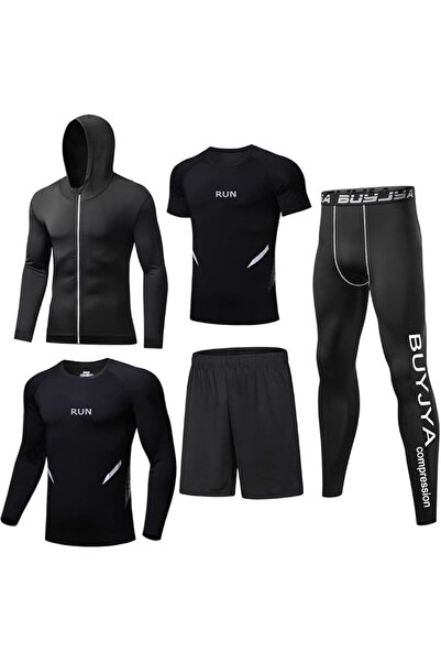 GENERAL BUYJYA 5Pcs Men's Compression Pants Shirt Top Long Sleeve Jacket Athl...