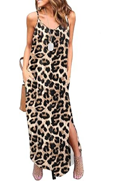 GENERAL HUSKARY Women's Summer Casual Sleeveless V Neck Strappy Split Loose D...