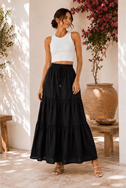 Raben Drawstring Layered Maxi Skirt