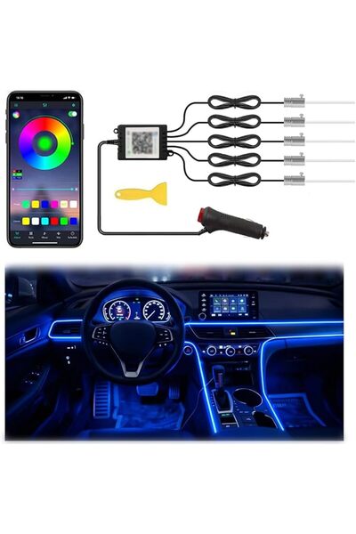 GENERAL أضواء LED داخلية للسيارة مع تحكم عبر التطبيق، طقم إضاءة محيطة 5 في 1 ...