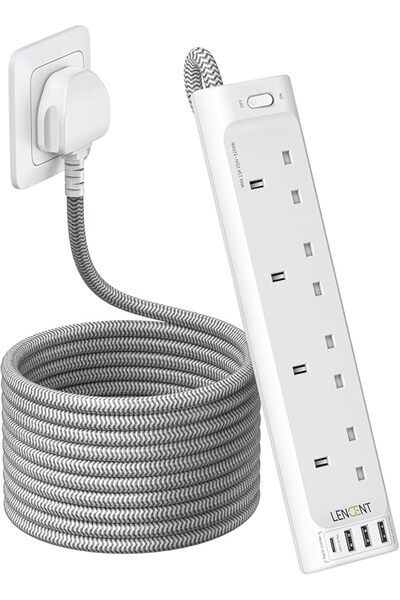 LENCENT وصلة تمديد كهربائية مع 4 منافذ USB (3A1C)، شريط طاقة بـ 4 مخارج