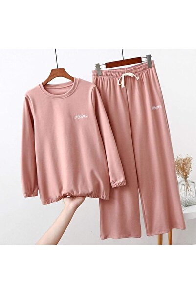 GENERAL Women's Pink Winter Pajamas Set - Classic, Solid, Long Sleeve, Round ...