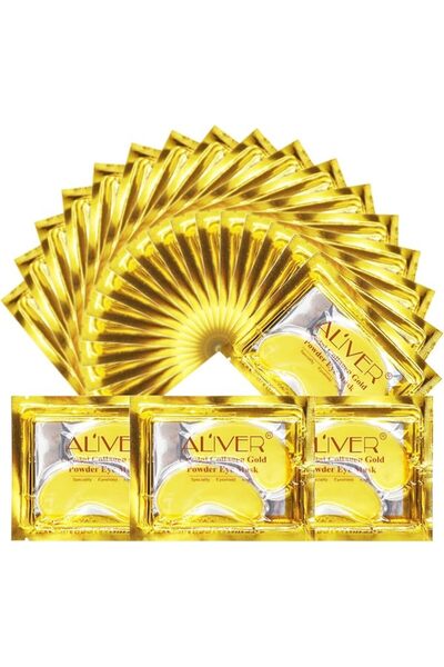 aliverystore قناع ذهبي للعين عيار 24 قيراط، 20 زوجًا، لصقات جل الكولاجين تحت ...