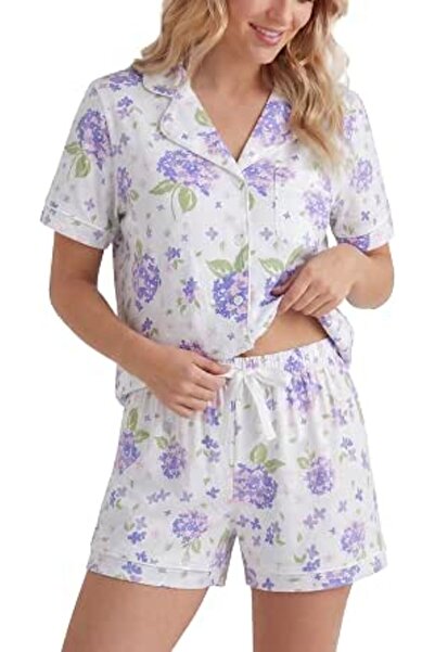 LUBOT 100% Cotton Pajamas for Women PJ Set Button-Down Knitted Soft Long Shor...