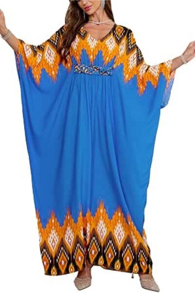 GENERAL Women's Bohemian Kaftan Maxi Loungewear Oversized Nightgown Homewear ...