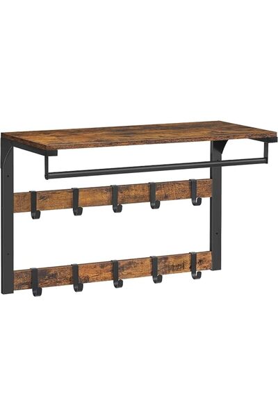 VASAGLE Coat Rack Wall Mounted, Coat Hooks, 10 Removable Hooks and Hanging Ra...