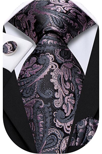 Dubulle Mens Paisely Silk Tie for Men Necktie and Pocket Square Set