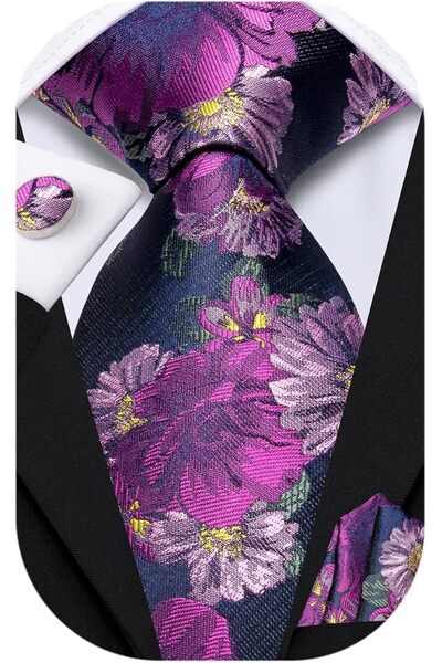 Dubulle Mens Paisely Silk Tie for Men Necktie and Pocket Square Set