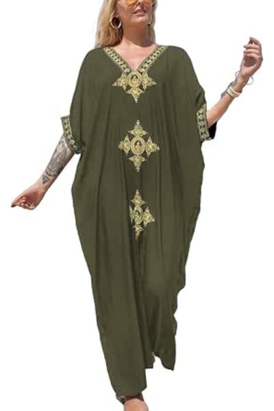 YouKD Wemon's Summer Long Kaftan Maxi Dress Bohemian Swimsuit Beach Cover Up ...