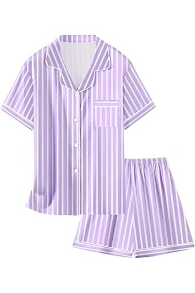 GENERAL Schbbbta Girls Boys Satin Pajamas Set, 2Piece Silk Nightwear Button-D...