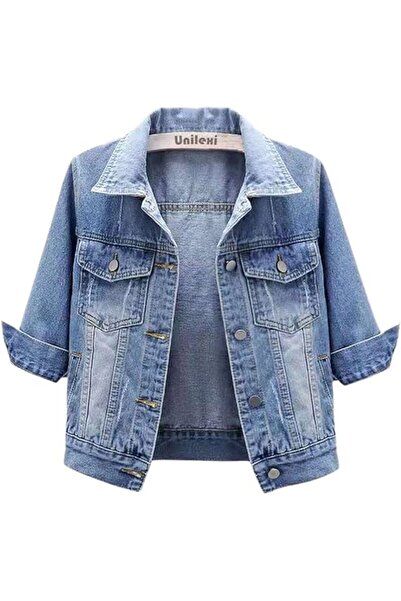 GENERAL Unilexi Women's 3/4 Sleeve Colored Cropped Denim Jacket Light Wash Sh...