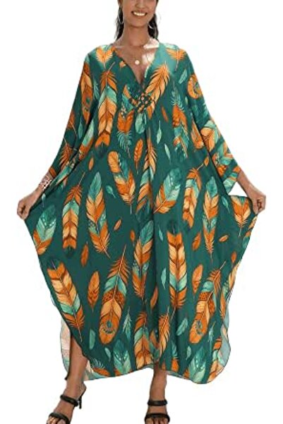 YouKD Maxi Dress V-Neck Kaftan Boho Robes Beach Cover-ups Dress Maxi Garment ...