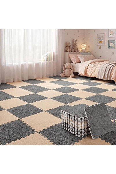 Flutesan 15 Pcs Winter Plush Puzzle Foam Floor Mat Interlocking Carpet Tiles ...