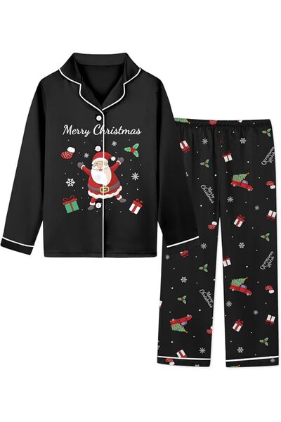 GENERAL Schbbbta Girls Boys Satin Pajamas Set, 2Piece Silk Nightwear Button-D...