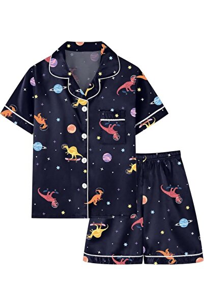 GENERAL Schbbbta Girls Boys Satin Pajamas Set, 2Piece Silk Nightwear Button-D...