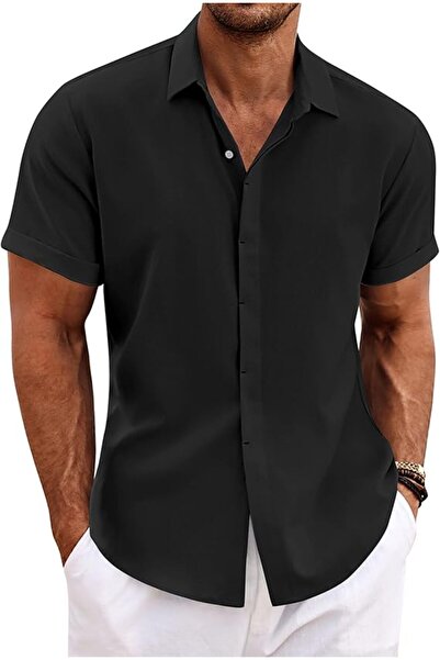 COOFANDY Men's Linen Shirts Short Sleeve Casual Shirts Button Down Shirt for ...