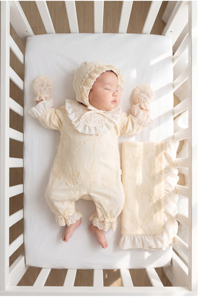 Mert Baby Amy Lace Covered 4-Piece Organic Hospital Discharge Set 100% Cotton...