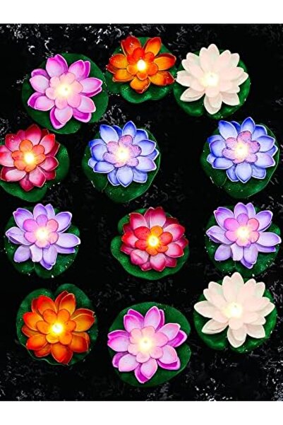 Hortsun 12 Pcs Floating Lotus Lights with Batteries Lily Pads Pool Flowers Di...