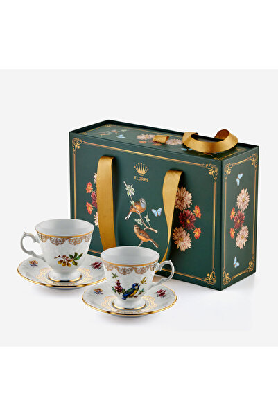 CHIARA ALESSI Flores White Gold Gilded Blue Bird Porcelain Coffee Cup Set 100 ml