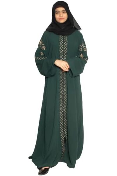 ModestConsept MODEST CITY Self Design Front Open Zip Embroidered Bottle Green...