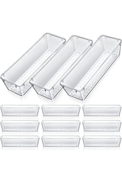 Maitys 12 Pcs Clear Drawer Organizer 9 x 3 x 2 Inches Plastic Rectangle Trays...