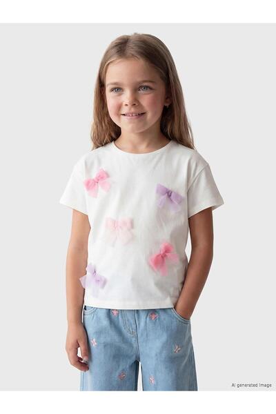 LC Waikiki Ribbon Embroidered Girl's T-Shirt (S6)