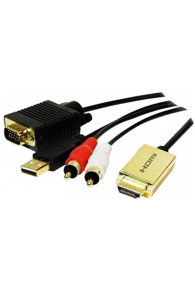 LogiLink CV0052A Cablu splitter HDMI la VGA cu 2x RCA și USB, 2m, Negru