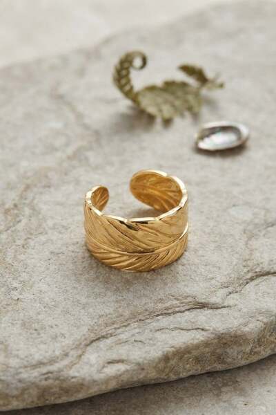 Inure Jewelry Bohemian Feather Motif Thick Adjustable Gold Color Ring