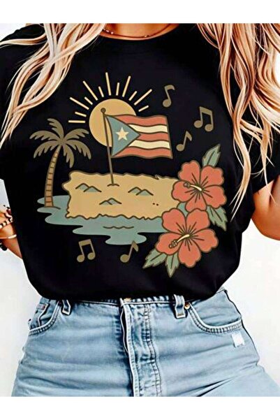 23ERVA Women's Puerto Rico Flag Tropical Island Design, Pure Cotton T-Shirt, ...