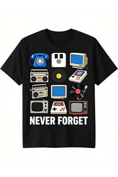 23ERVA Men's Summer Outfits, Never Forget Tech Pattern Text Theme T-Shirts, F...