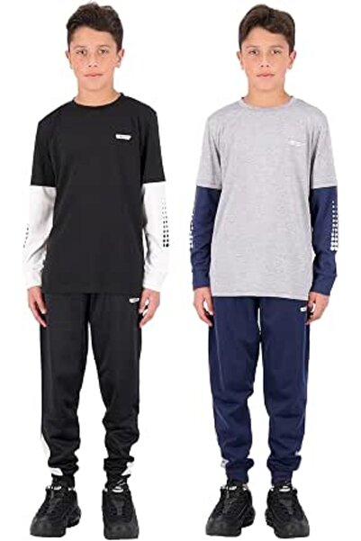 HIND Boys 4-Piece Active Long Sleeve Quick Dry T-Shirt and Athletic Jogger Sw...
