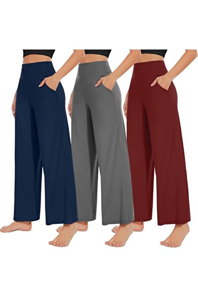 Newbie NEW YOUNG 3 Pack Women's Wide Leg Pants with Pockets High Waist Loose ...