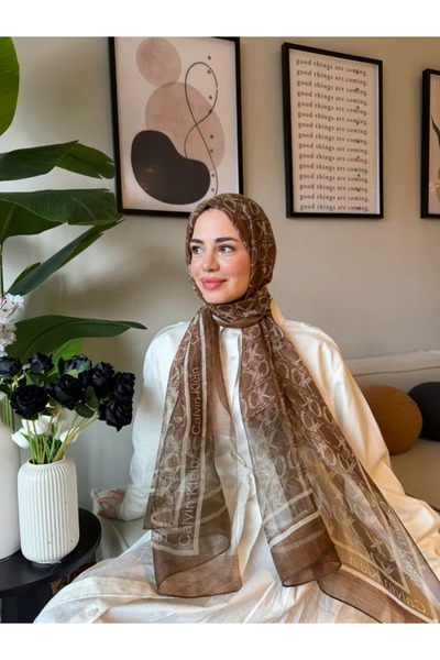 diorel Ck Monogram Organza Brand Tulle Shawl - Brown